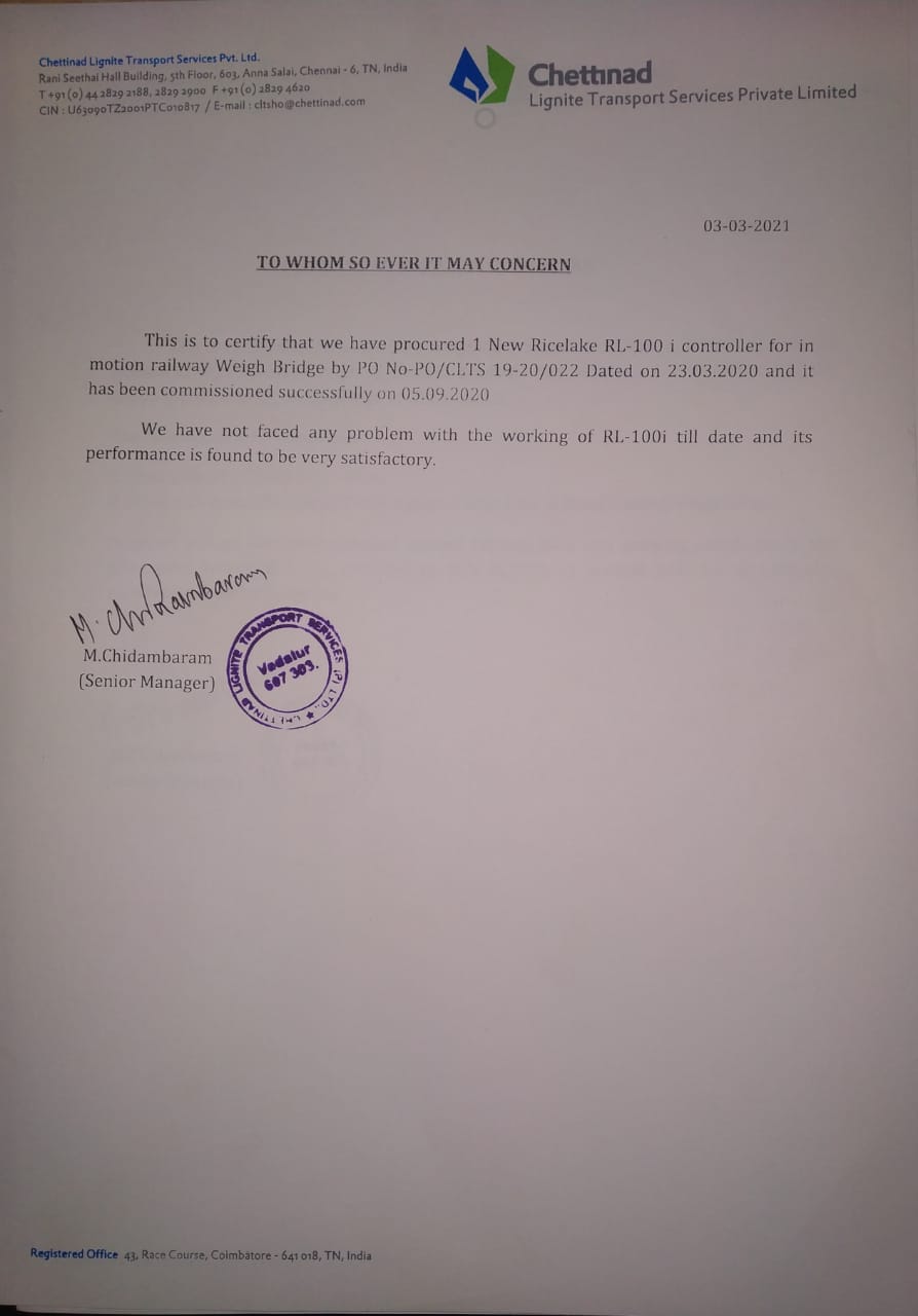 CLTS IMWB Rl100i Performance Letter